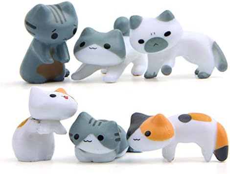 Kimkoala Miniature Cat Toys, 6 Pcs Cute Lucky Cats Dolls Animal Figures Collection Toy Set for Miniature Garden Micro Landscape Decoration