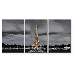 3 Piece Canvas Wall Art for Living Room Bedroom Home Artwork The Eiffel Tower Paintings Ready to Hang - 16"x24" x 3 Panels