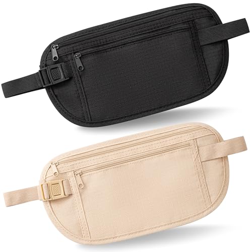 2 Piezas Cinturón de Viaje Antirrobo - Bolsa Oculta Ultradelgado para Pasaporte, Efectivo, Tarjetas - Cremallera Segura Invisible y Cinturón Regulable - Ligero para Viajar, Deporte cartera antirrobo