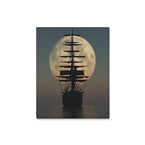 Night Moon Pirate Ship Canvas Print