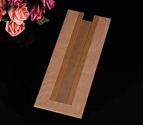 Pack of 30 Paper Bread Loaf Bag Kraft Food Packaging Storage Bakery Bag with Front Window, Label Seal sticker included (Kraft, 12.2''x4.7''x3.54'')