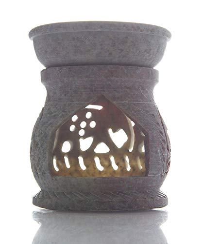 StarZebra Gift Deals - Essential Oil Diffuser, Oil Burner, Oil Warmer with Tea Light Holder for Aromatherapy - Artisan Handcarved Soapstone 3" with Intricate Elegant Tendril Openwork