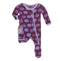 KicKee Pants Little Girls Print Muffin Ruffle Footie (Snaps) - Grapevine Sheep, Newborn