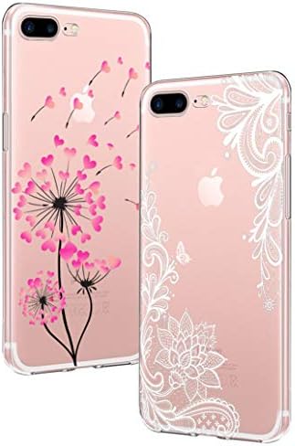 Yoowei 2-PACK iPhone 8 Plus Case, iPhone 7 Plus Case, Ultra Thin Crystal Clear with Stylish Cute Flowers Pattern Soft Silicone TPU Cover for iPhone 7 Plus/ 8 Plus- Pink Dandelion & White Flower