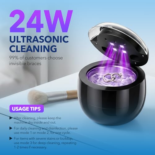 Ultrasonic Retainer Cleaner 45kHz with UV Light 200ml 4 Modes Cleaning Machine for Dentures Retainers Aligners Night Guards Braces Jewellery Rings Necklaces Bracelets Bangles Watches Deep Clean Quiet | Ultrasonic Retainer Cleaner for Dentures, Night Guards, Mouth Guards, Toothbrush Heads, Jewelry