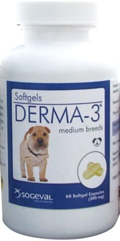 TUZZE Sogeval Laboratories Derma-3 Softgels for Medium Breeds, 60 Capsules by Derma-3 Softgels for Medium Breeds, 60 Capsules
