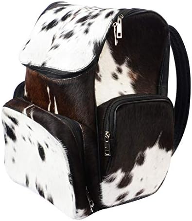 Cream Backpack with Black Cowhide Print Front Pocket TheClassicCowhideBackpack-  main image 4