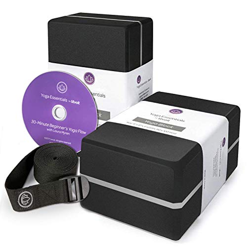 LEVOIT Unisex Adult Yoga Block 2 Pack with Strap & DVD, High Density EVA Foam Yoga Bricks to Support & Deepen Poses, Improve Strength and Aid Balance
