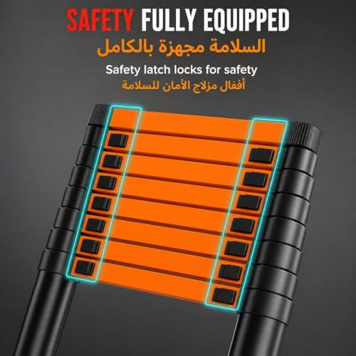 ALISMAEEL 3.5M Telescoping Ladder - Portable Extension Folding Ladder with Triangle Stabilizers, Multi-Purpose Compact Ladder for Household or Outdoor Work, 150KG Max Capacity