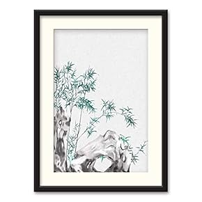 Black Paper Framed Canvas Wall Art for Living Room, Bedroom Traditional Chinese Words and Plants Canvas Prints for Home Decoration Ready to Hanging - 23x31 inches