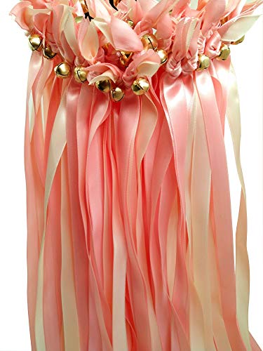 Kingsnow 30 Pack Cheer Ribbon Wands Wedding Send Off Streamers with Bells Silk Fairy Stick Wand Party Favors for Party Activities Baby Shower Holiday Celebration - Thumbnail 4