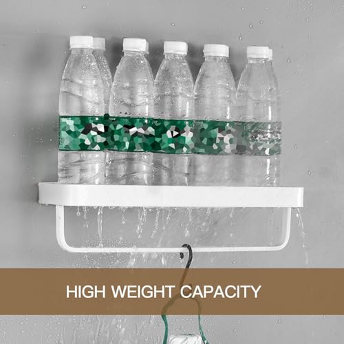 40 CM Wall Mounted Shower Shelves, 2 Tier Bathroom Caddies with Towel Bar, Tempered Glass Floating Shelf, White Bathroom Wall Organizer