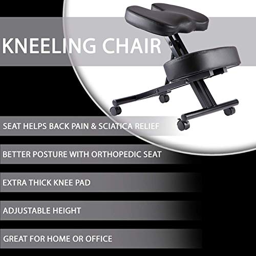 Kneeling Chair with Orthopedic Back Pain Seat, Faux Leather - Manual Adjust, Helps Prevent Coccyx Pain, Kneeling Chair for Better Posture. (Renewed) - Thumbnail 6