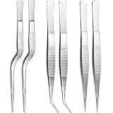 TecUnite 6 Pieces Tongs Tweezers, Stainless Steel Tongs Tweezer With Cooking Utensils Precision Serrated Tips Beauty Utensil