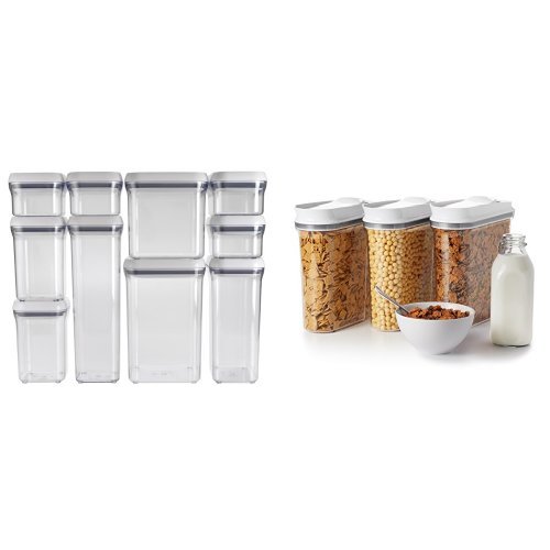 OXO Good Grips 10-Piece POP Container Set, White and OXO Good Grips 3 Piece Cereal Dispenser Set Bundle