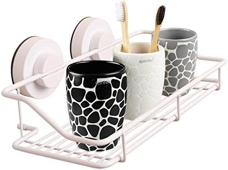 HAPPIFE Rustproof Stainless Steel Rectangle Holder Organizer Bathroom Storage,Super Strong Vacuum Suction Cup Wall Shelves (White)