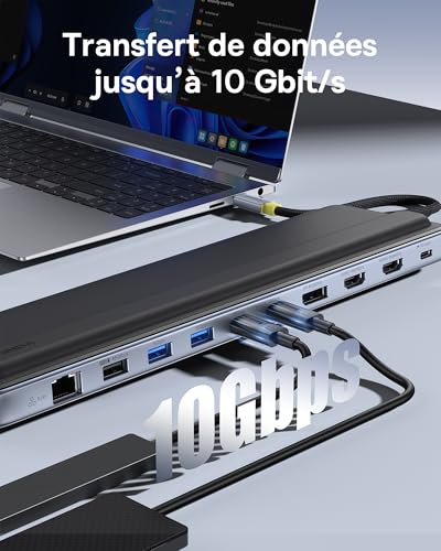 Baseus 12 in 1 HUB Triple Screen 4K HDMI/DP Laptop Docking Station 10Gbps USB A/C Fast Data Transfer PD100W Ethernet TF/SD USB C Docking Station with Windows