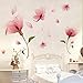 2 Pieces Flowers Wall Decals Vinyl Pink Flowers Stickers Removable Floral Murals Peel and Stick Romantic Decor for Girls Bedroom Living Room Nursery