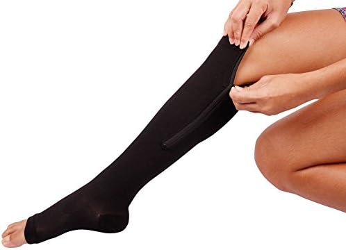Pack of 2 - Zipper Compression Socks Toe Open for Varicose Veins and Edema, Unisex Zipper Design Easy to Wear (S/M, Black)