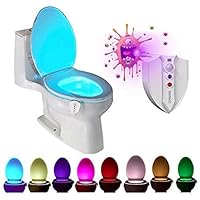 ROYFACC 8 Colors LED Toilet Light Motion Detection Bathroom Night Lights Sensitive Dusk to Dawn Battery-Operated Lamp with UV-C Light