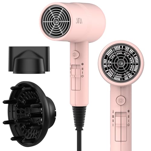 AINA Hair Dryer with Diffuser, Blow Dryer for Women | Advanced Ionic Technology, Ceramic Coating | Cold Shot Features Turbo Heat for Fast Drying and Shine 110V (Babe Pink)