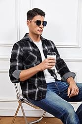 Damipow Flannel Shirt for Men Button Down Long