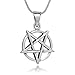 Sterling Silver 18 mm Inverted Pentagram Pentacle Star Pendant Necklace, 18 Inch Chain