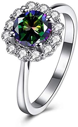 XDLiu Natural Gemstones Mystic Rainbow Topaz Ring Solid 925 Sterling Silver Engagement Wedding Ring Multicolor 9
