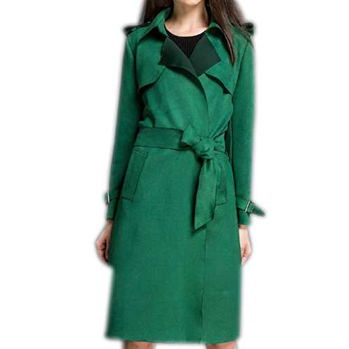 Enlishop Women Elegant OL Lapel Belt Tunic Slim Winter Trenchcoats Jacket Grey