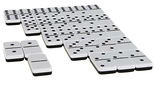 Dominoes Double 6, Two-Tone with BLACK Dots, Jumbo Size, Brass Spinners, in Aluminum Case _ Bonus Soft Nylon Mesh 9 x 12” Royal Blue Drawstring Carry Bag _ Bundled Items - Thumbnail 2
