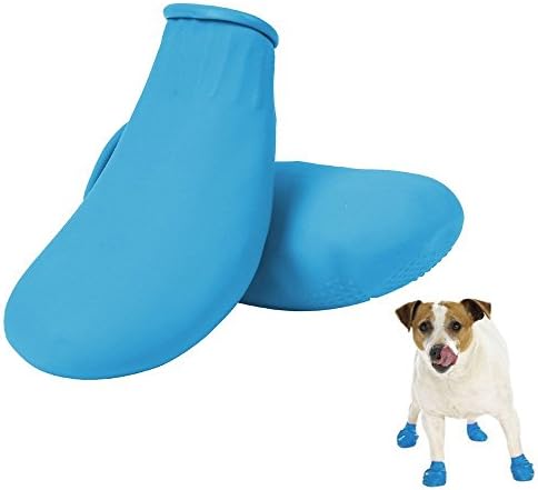 Anti-slip Dog Booties Waterproof Rubber Rain Shoes,Reusable Disposable, Pack of 4, Blue (S)