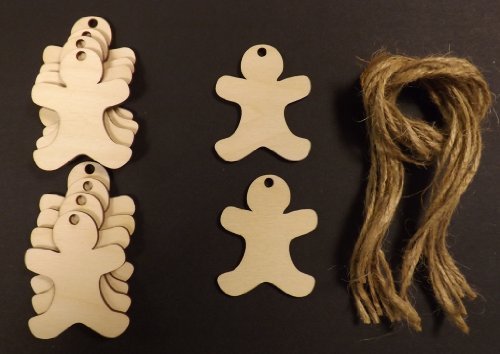 Derwent Laser Crafts Gingerbread Man Shaped Wooden 65mm Gift Tags/Price Tags Pack of 10 shapes