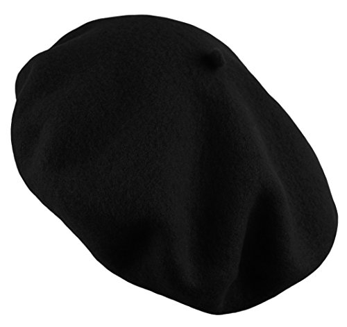 Deewang Women's Men's Solid Color Plain Wool French Beret One Size (Black) - Thumbnail 2