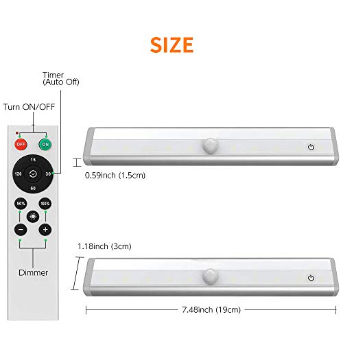 Remote Control Dimmable Cabinet Light, 10 LED Touch Control Kitchen Counter Light, Battery Operated Wireless Stick-on Closet Light, Corridor Sensor Night Light, RT3P, SilverÂ (3 Pack)