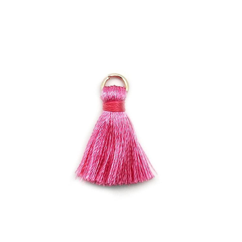 Duories Pack of 50 Mini Tassel Pendants, 2 cm Silky Straight Fringe Tassel Bracelet Key Ring Craft Tassel for Earrings Jewellery Making Bags Bookmark DIY Craft Accessories Rose