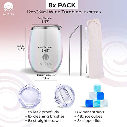 Albor Triple Insulated Wine Tumbler with Lid Stainless Steel 12 Oz Tumbler Holo White (8 Pack) - Thumbnail 2