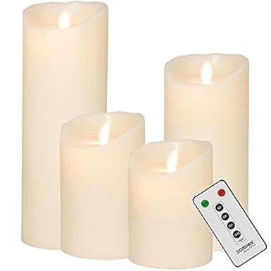 sompex Flame Echtwachs LED Kerze, fernbedienbar, Elfenbein - in verschiedenen Größen, Höhe:4er Set (10-23cm + Fernbedienung)