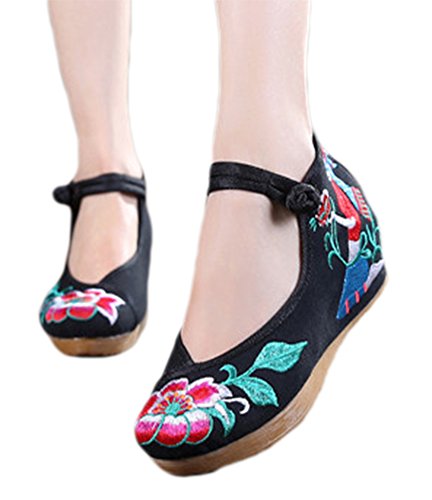 Avacostume Lotus Embroidery Dress Shoes Womens Platform Casual