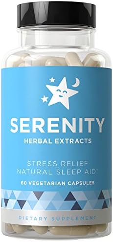 Serenity Natural Sleep Aid, Stress & Anxiety Relief - Relaxes Mind & Body, Fall Asleep Fast Without Waking Up Groggy - Non-Habit Forming - Magnesium, Valerian, Chamomile - 60 Vegetarian