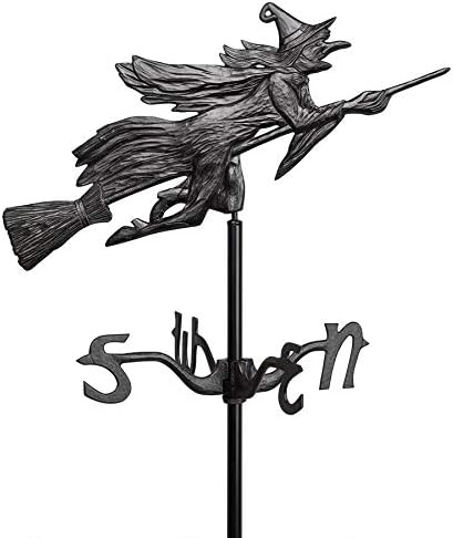 Weathervanes - Design Toscano Windblown Wicked Witch Metal Weathervane with Roof Mount, 36 Inch, Aluminum, Black