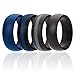 ROQ Silicone Rubber Wedding Ring for Men, Men's Wedding Band, Breathable Rubber Engagement Band, 8mm Wide 2mm Thick, Dome Style Middle Line, Solid Stripes, 4 Pack, Blue, Black, Grey, Size 8