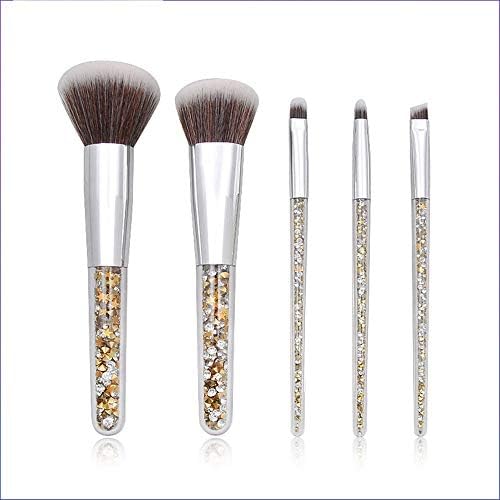 Yinglihua Makeup Brushes Flash 5 Crystal Handle Makeup Brush Professional Makeup Brush Set Face Eye Shadow Lips Red Eyebrow Makeup Brush Multi-Function Brush Set (Color : Gold, Size : 12x20x2.5cm)