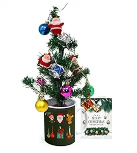 Khakee Merry Christmas Theme Mug & Xmas Tree with 10 pcs Ornaments & Xmas Card Combo Set - Xmas Decoration Gift Set (c671P)