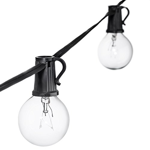 50ft Black String Lights, 60 G40 Globe Bulbs (10 Extra): Connectable, Waterproof, Indoor/Outdoor Globe String Lights for Patios, Parties, Weddings, Backyards, Porches, Gazebos, Pergolas & More