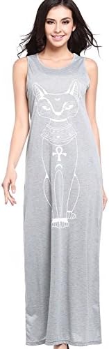 Women Cat Sleeveless Long Maxi Dress Ladies Summer Beach Bohemian Sundress