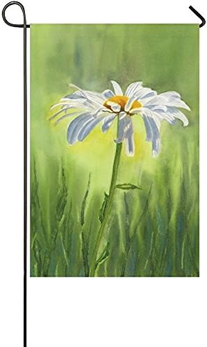 Starclevel Single White Shasta Daisy Flower Double Sided Polyester Garden Flag Banner 12 x 18 inch, Green and Yellow Watercolor Painting Decorative Yard Flag for Party Home Decor