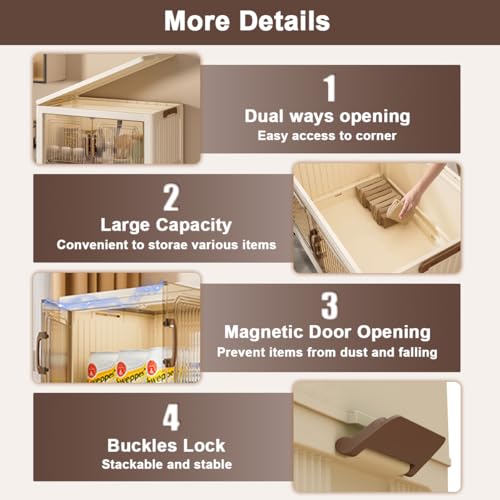 Cestbella Stackable Storage Bins with Lids, 5 Tier Storage Cabinet with Wheels Dual Opening Storage Box, Collapsible Closet Organizer Foldable Clothes Snacks Toys Book Container Case 42x26x108cm