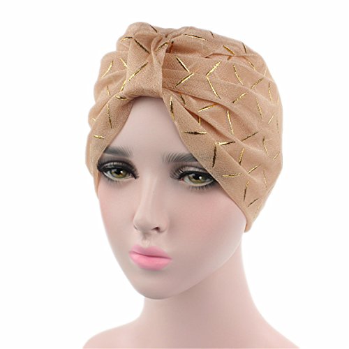 Qhome Womens Fashion Spring Summer Style Lady Metallic Mesh Turban Head Wrap Headband Chemo Bandana Pleated Cap Hat Turbante