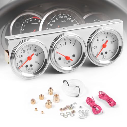 Photo 1 of Dyno Racing 2inch 52MM Triple Gauge kit Volt Meter Water Temp Temperature Gauge Oil Press Pressure Gauge Car Meter Triple Gauge Set