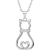 SILVERCUTE Cat Necklaces for Cat Lovers Sterling Silver Womens Jewelry S925 Kitten Pendant Cat Collarbone Necklace